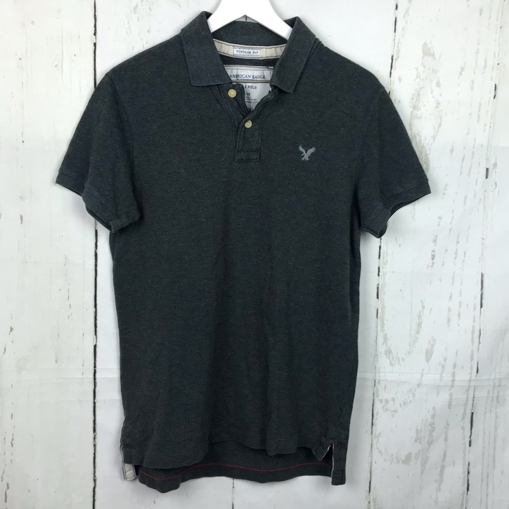 American Eagle Charcoal Grey Vintage Fit Polo Top